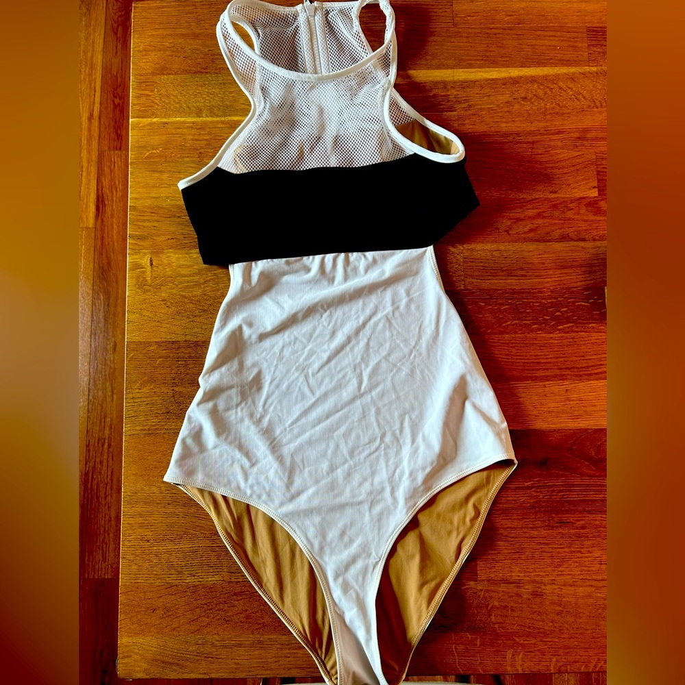 T by Alexander Wang one piece mesh top bathing suit